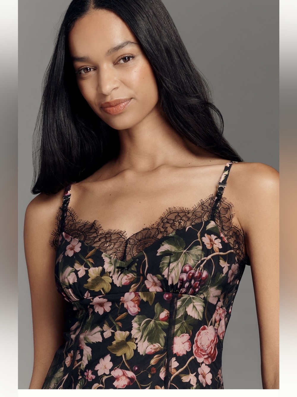 Maeve Floral Fruit Mesh Slip Dress | Anthropologie | Romantic Lace Midi Dress - Picture 3 of 11